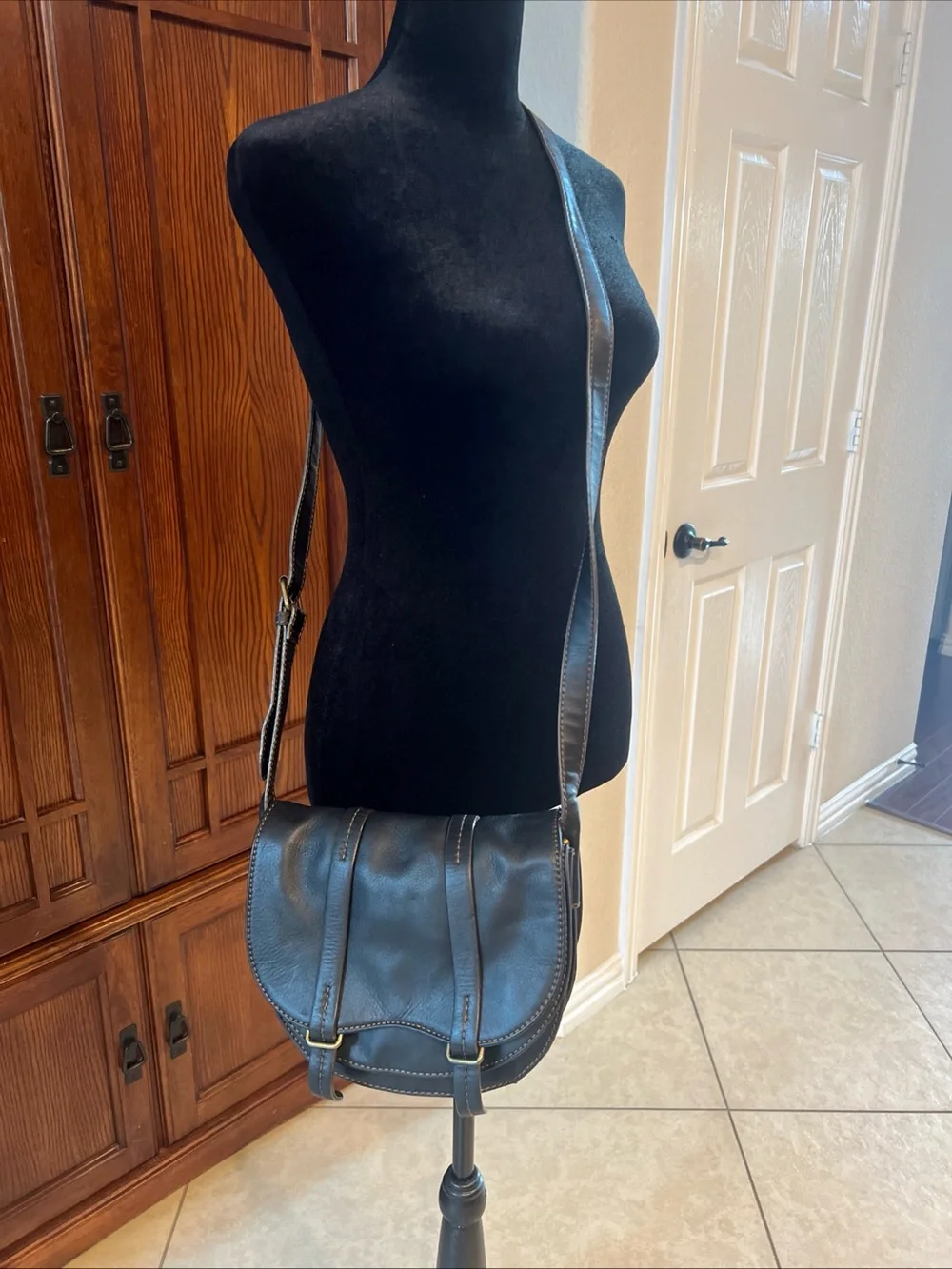 Black Leather Saddle Bag Crossbody Purse Women Shoulder Messenger Satchel Boho